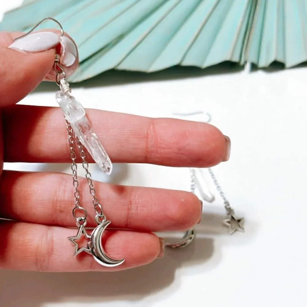 Silver crystal drop earrings S73